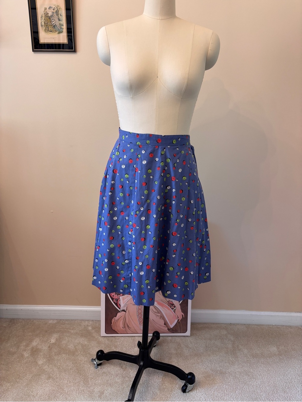 Vintage Blue Polka Dot A-Line Skirt